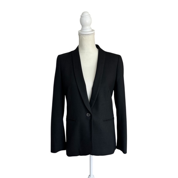 J.CREW Parke Blazer G7726 One Button Jacket Shawl Collar Dot Lined Black Size 4 - Picture 1 of 13